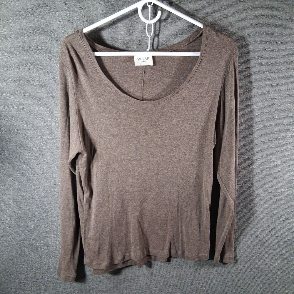 Wrap London Womens US 14 UK 18 Brown Tencel Cotton Soft Long Sleeve Scoop Top